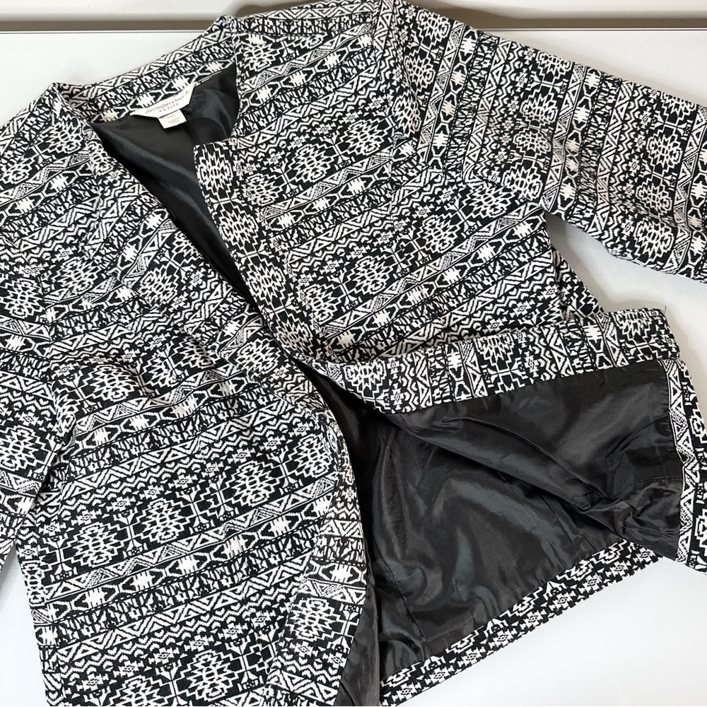 Christopher & Banks Tapestry Lined Open Jacket P/XL Black White - Picture 4 of 7